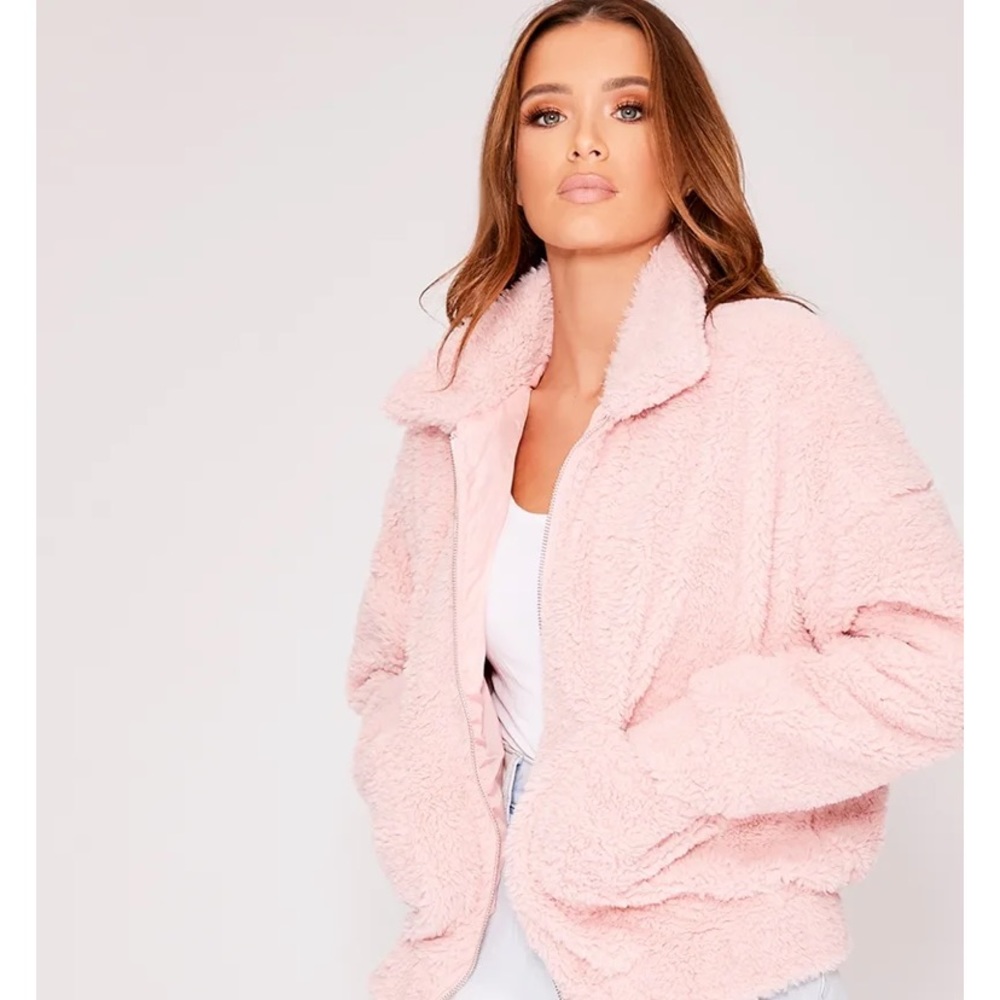 Pink teddy  bomber jacket